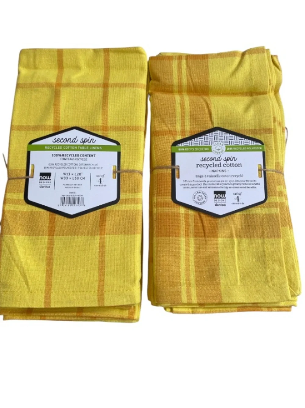 Danica Second Spin Yellow Plaid Cotton Table Linens Set 2 (4) Total of 8 NWT